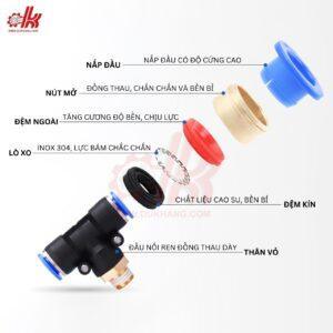 Đầu Nối Chữ T Ren Ngoài Giữa PB M5 1/8 1/4 3/8 1/2