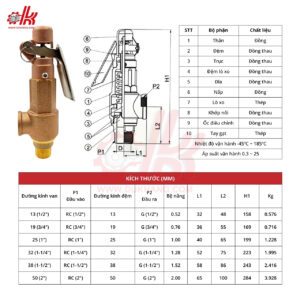 Van An Toàn Đồng Thau DN15 DN20 DN25 DN32 DN40 DN50